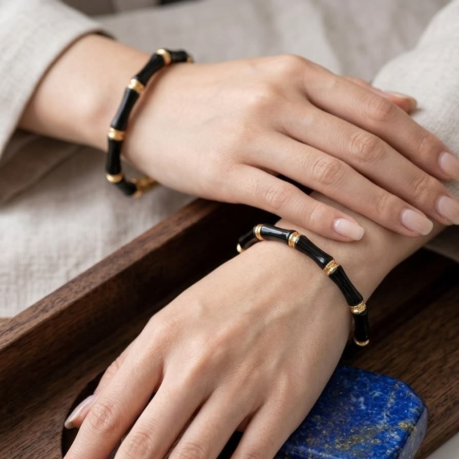 Black & Gold Bamboo Elegance Bangle